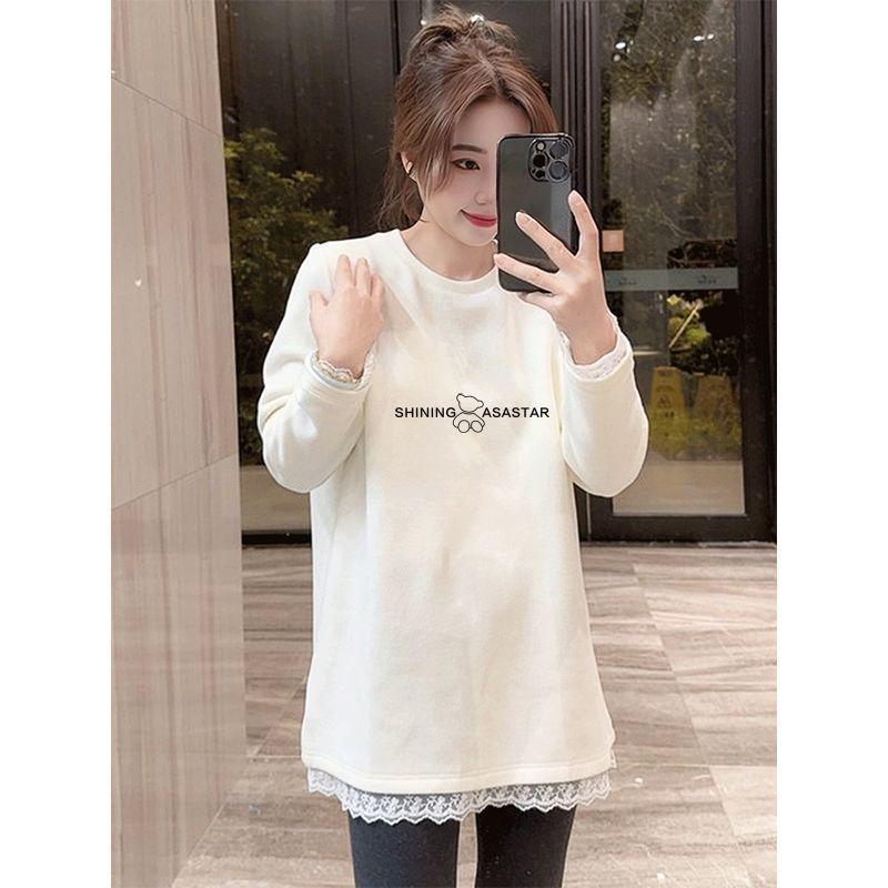 

Women s Fleece Plus Velvet Warm Long Sleeve T-Shirt, Round Neck Loose Fit, Medium Length - Perfect for Autumn and Winter. M for 40-50kg