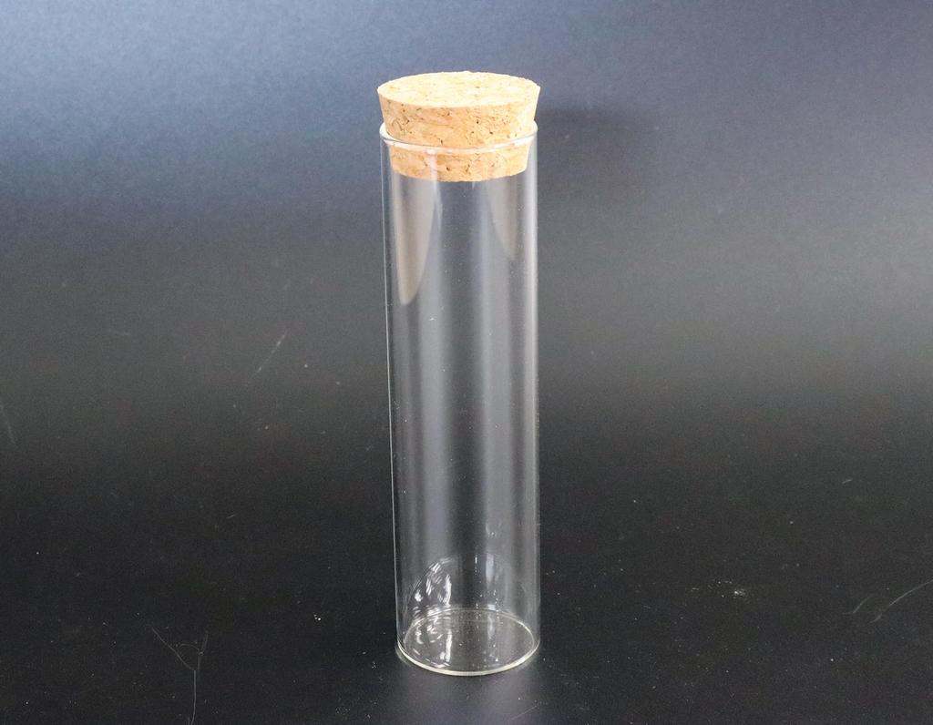 Glass Square Long Cylindrical Pot M with Cork, Cork Stopper Glass Bottles (6 Pieces)