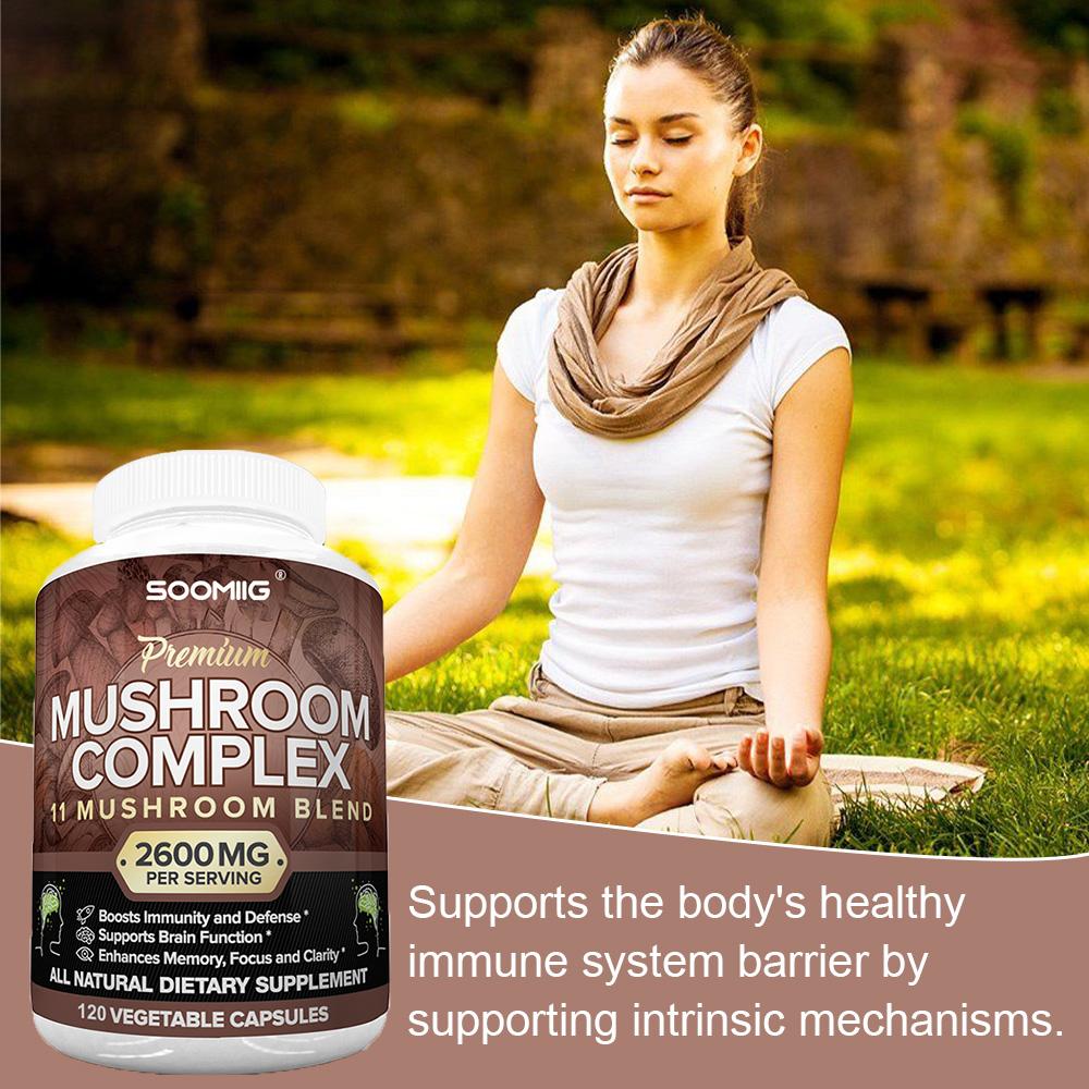 Mushroom Complex 120 Capsules Brain Support Increase Memory Immune Focus Health