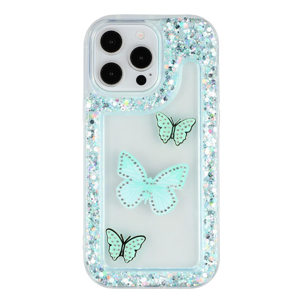 For iPhone 14 Pro Max Case DIY Butterfly Glitter Epoxy Soft TPU Phone Back Cover
