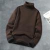 Autumn Winter Men Turtleneck Sweater Long Sleeve Solid Color Slim Fit Fleece Lining Thickened Knitting Tops Jumper