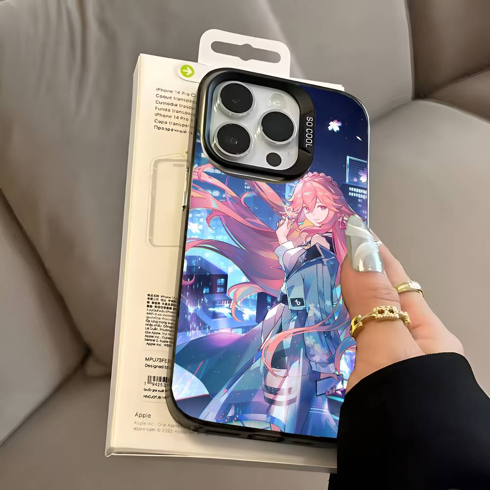 Coque de téléphone Yae Miko Genshin Impact pour iPhone 17 17Air 16 15 14 13 12 11 Pro Max Plus Colorée Argent