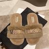 Pantoufles Pelucheuses pour Femmes Automne Hiver Nouvelle Mode Métal Plat Pantoufles en Coton Antidérapantes Chaudes Chaussures d'Intérieur Grande Taille 35-42 Zapatos Mujer
