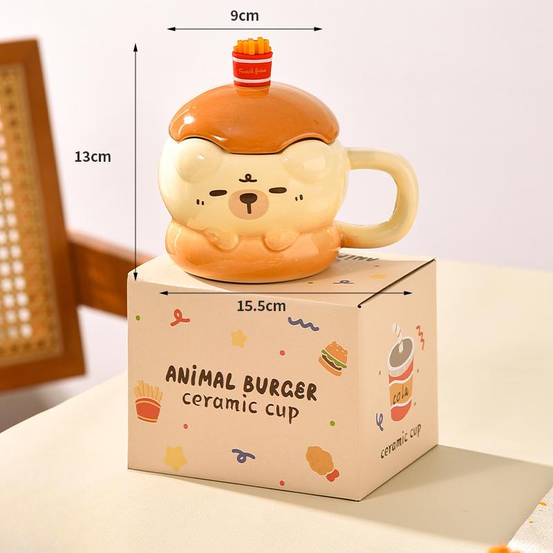 

Hamburger Cup Fries Mixing Spoon Cute Mug Funny Cup Personalized Creative Ceramic Cup Student Weird Water Cup 400ml