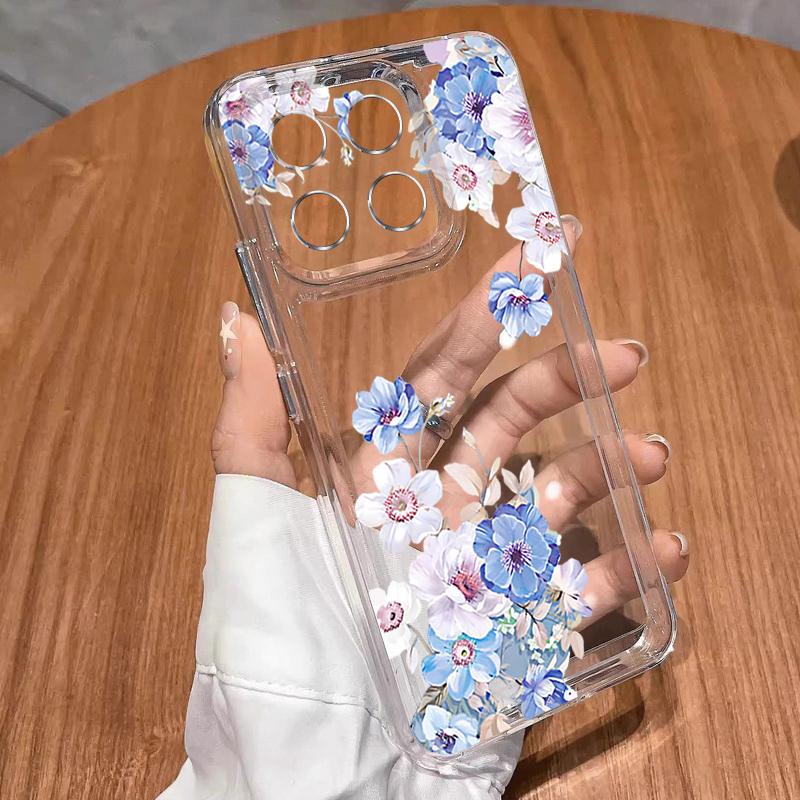 Simple Style Floral Case For Xiaomi Redmi Note 15 Pro 4G Funda Redmi Note 14 13 Pro 5G Clear TPU Silicone Soft Cover