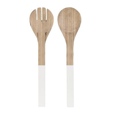 [R2876] - Bamboo Salad Servers 'Boho' White Beige - 30x7 Cm