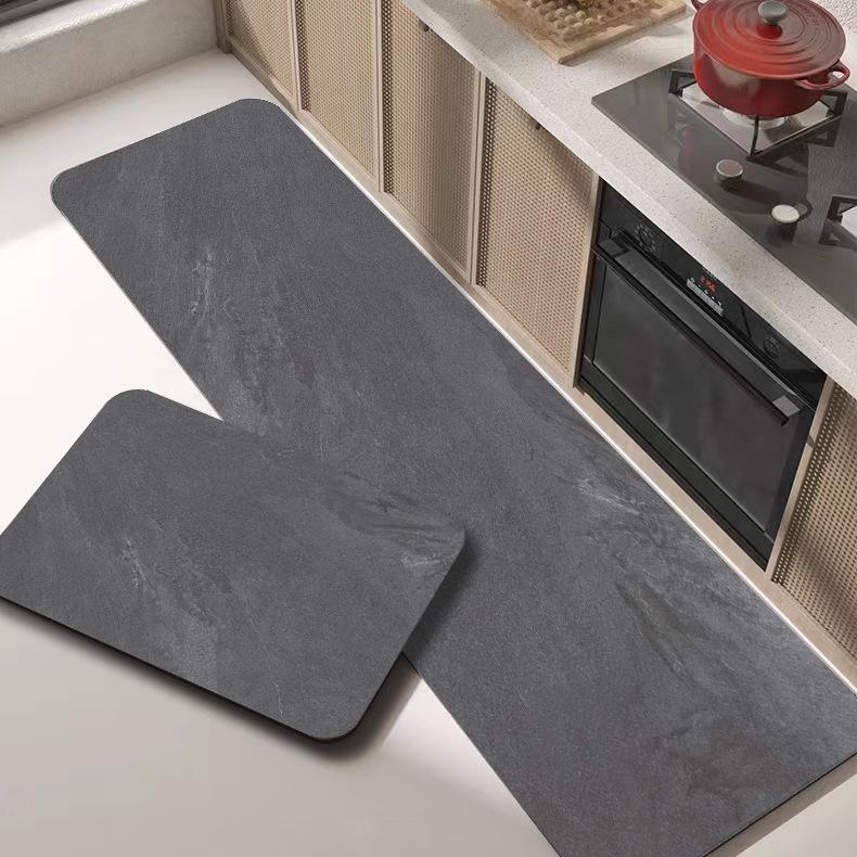 Household Marbled Long Strip Kitchen Non-slip Mat Light Luxury Plain Bathroom Absorbent Mat Door Mat