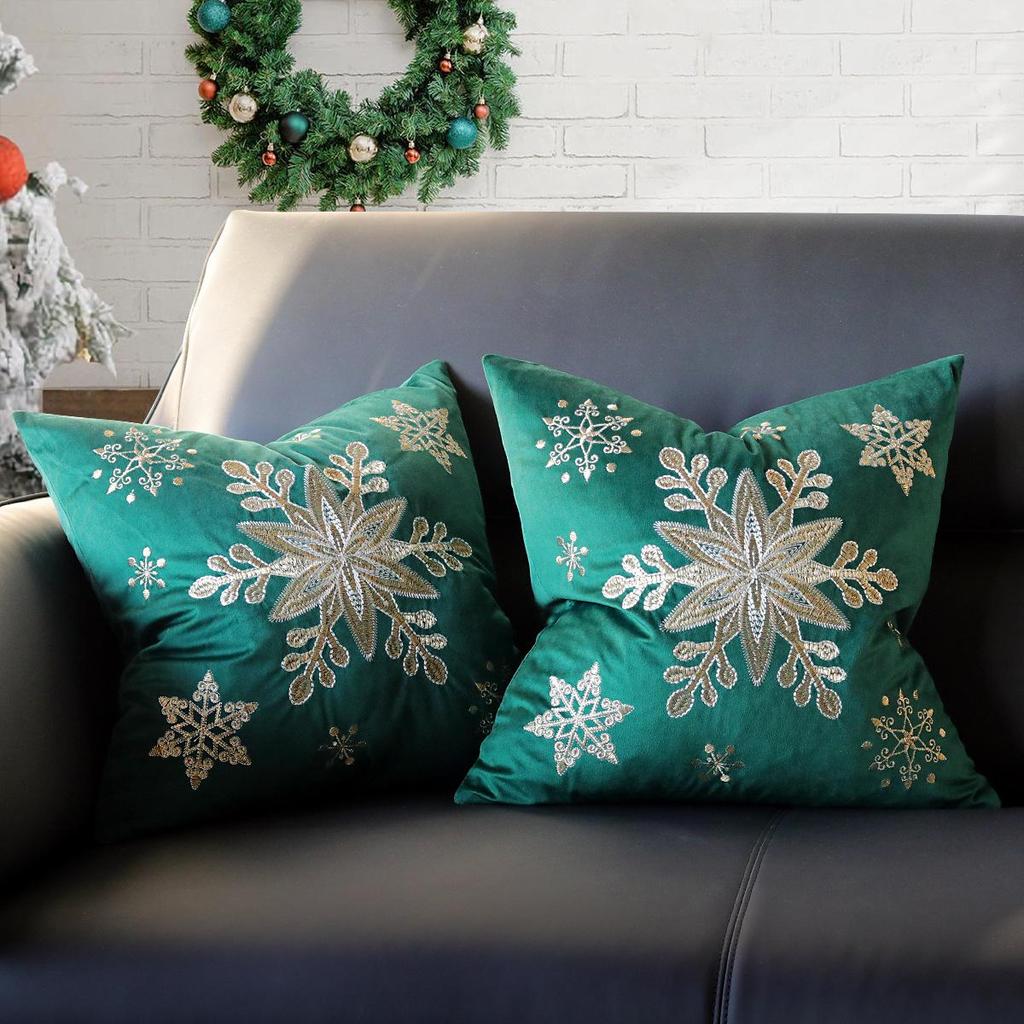 Reindeer Christmas Pillowcase, Winter Snowflake Embroidery Cushion Cover 45x45cm, Cross-border Bestseller