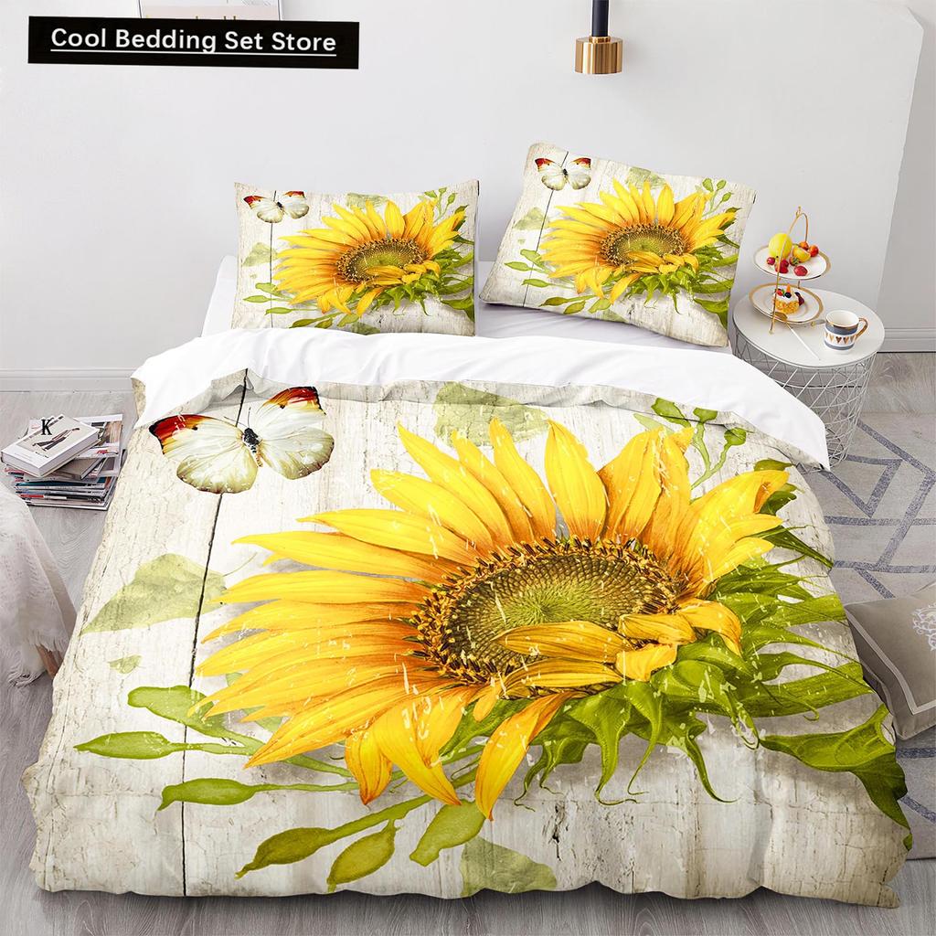 Yellow Sunflowers King Queen Duvet Cover Beautiful Floral Bedding Set for Kids Girls Women Girly Lovely Flowers Soft Quilt Cover