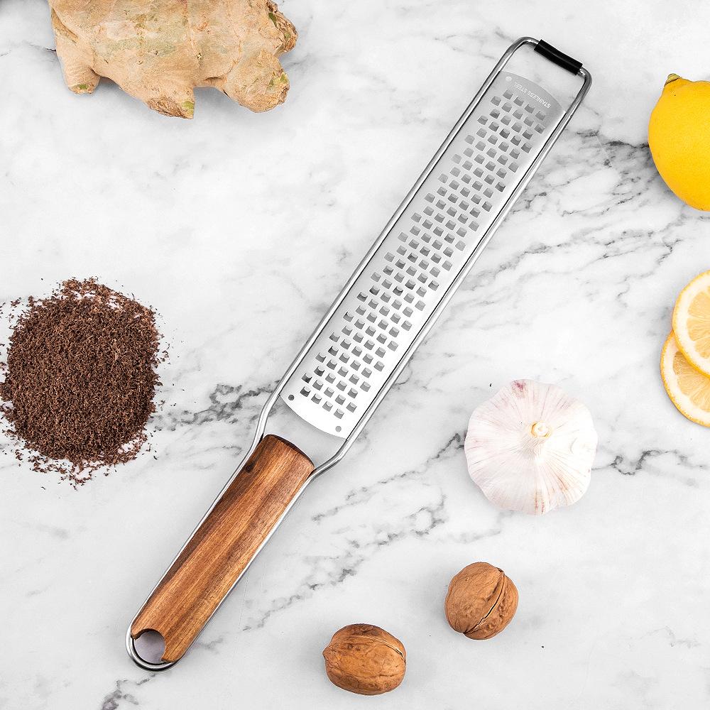 Wood Handle Grater Stainless Steel Lemon Zester Cheese Grater Combo for Parmesan,Garlic Ginger Chocolate Fruits 1