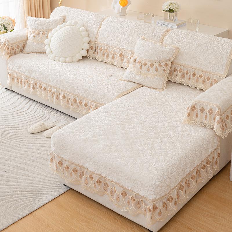 Plush Sofa Cushion Winter Style Simple Modern Non-slip Seat Cushion Back Cover Winter Thickened Sofa Cover Cover Universal