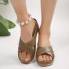 Fashion Vintage Cross Strap Slip On Sandals Women Wedge Medium Heels Slides Women 2025 Summer Comfortable Non Slip Outdoor Slippers