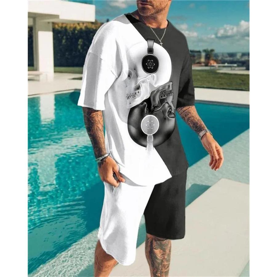 3D Printed Plus Size Men's T-shirt Street Sport Quick Drying Breathable Retro Casual Fitness Beach Short Sleeve Shorts Set