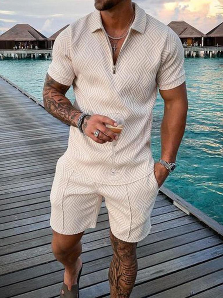 European & American Summer Men's Casual Short Sleeve and Shorts Set
