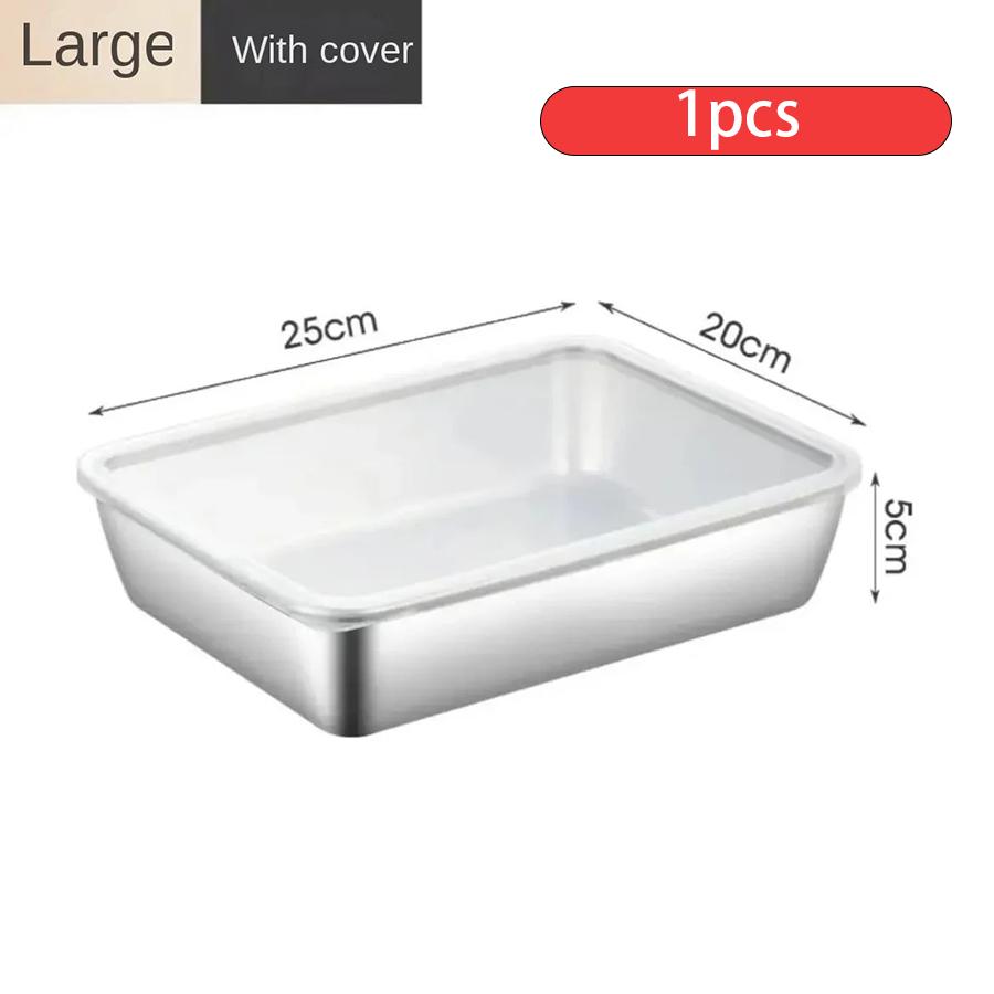 Thickened Square Plate Stainless Steel Rectangular Food Storage Pan With Lid Commercial Dish Tray Freshing Lunch Box Container