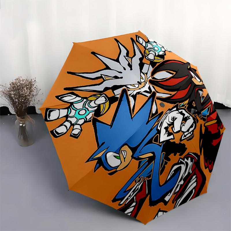 1pc Sonic the Hedgehog Umbrella Automatic Opening & Closing, Portable 3-Fold Design, 8-Bone Iron Frame Outdoor Umbrella, Ideal Gift for Fans, Traveler
