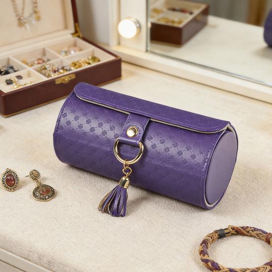 Tiered Travel Jewelry Case Faux Leather Jewelry Storage Roll Box with 3 Compartments Portable Jewelry Organizer for Necklaces Rings Earrings Bracelets