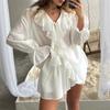 European And American Style Ruffle Hem Casual Set Spring Summer Women's Tie Cardigan Top And Shorts Design