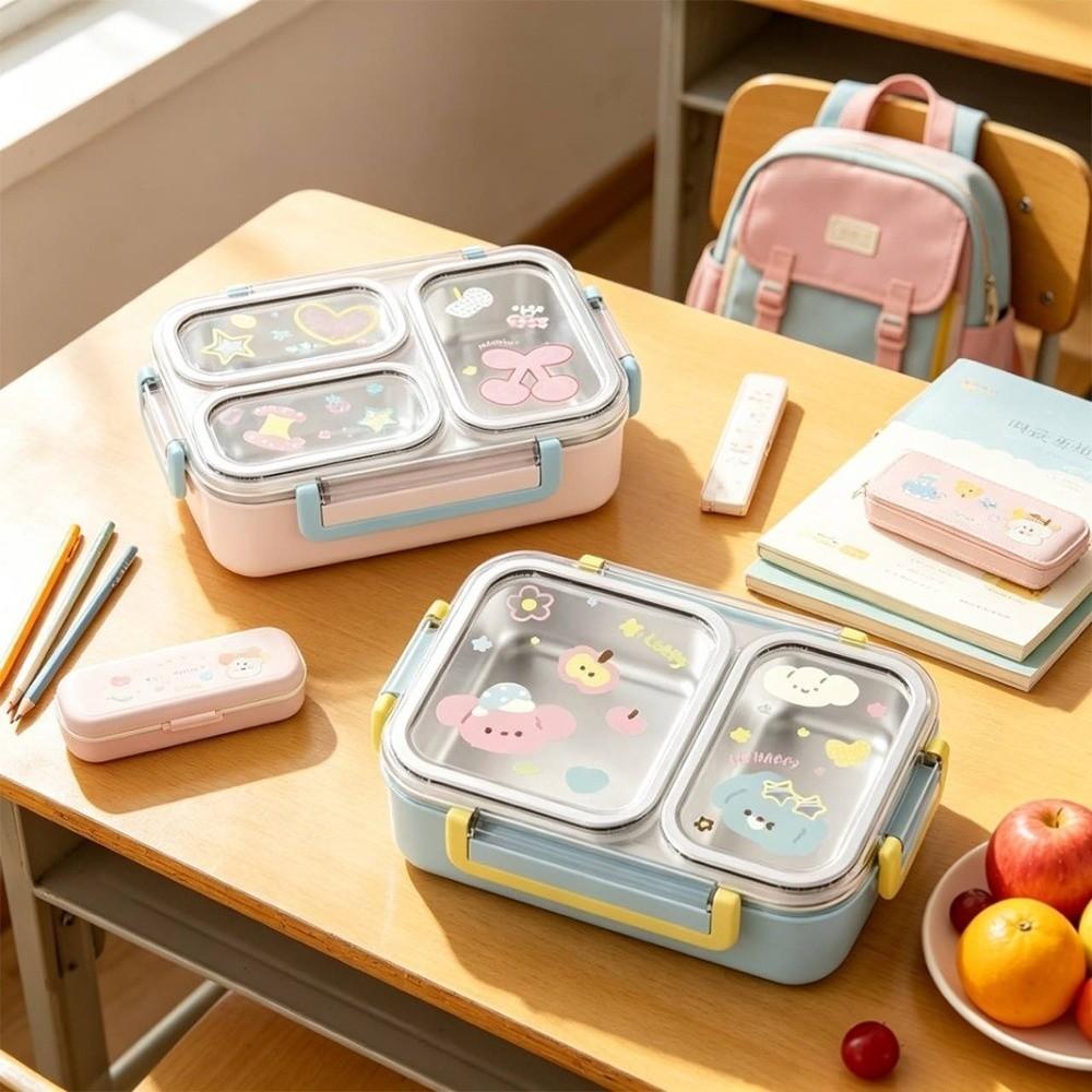 Airtight Food Storage Container 2/3 Grids Insulated Lunch Box Stainless Steel Lunch Box Students
