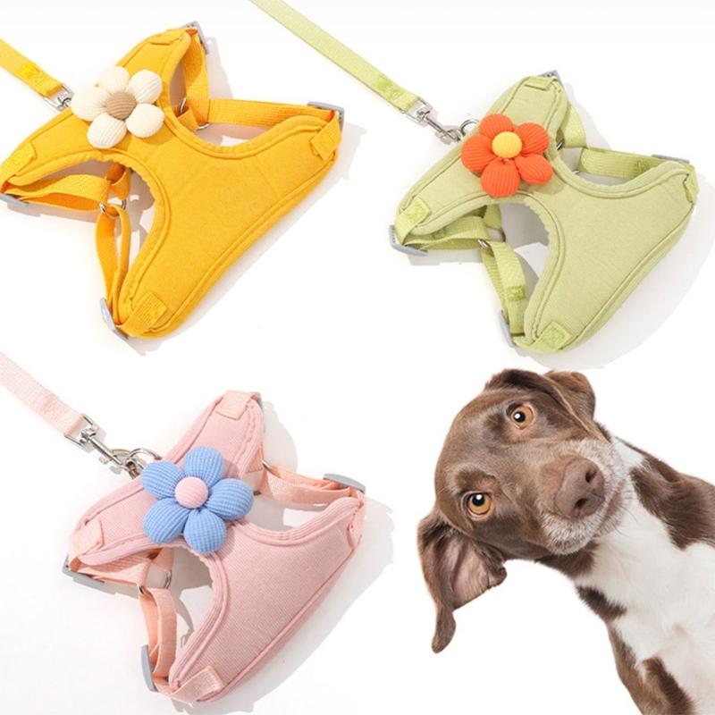 Dog Leash Slip Lead Vest with Lovely Flower Vest Rope 4ft Long Pet Strong Training Walking Swimming Hiking Lead