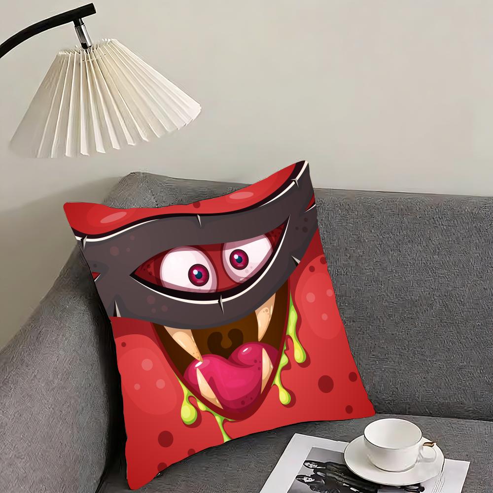 Funny Little Monster Emoticon Pack Cushion Cover Reversible Plush Pillow Cover – For Car, Sofa, Bedroom, Perfect As a Gift.