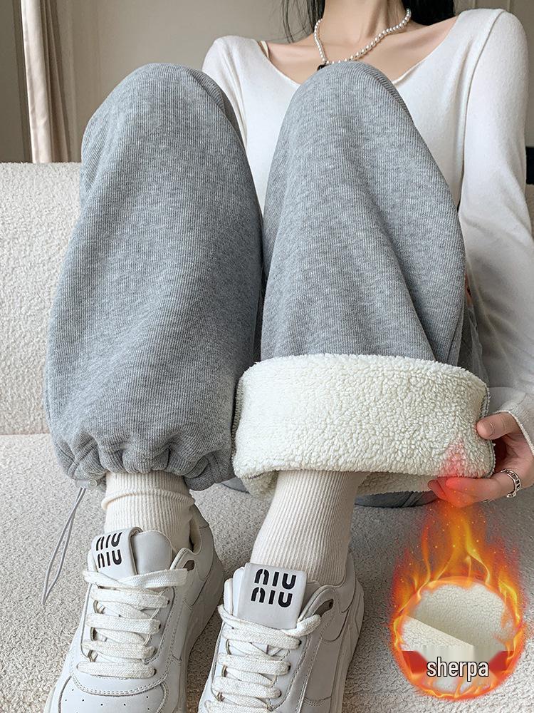 Dámské fleecem podšité tepláky z jehněčí vlny Podzim/Zima 2025: Silné bavlněné ležérní rovné kalhoty