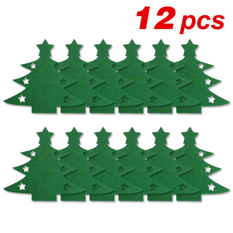 12pcs, Christmas Tree Placemats, Felt Fork and Spoon Bag Set, Suitable for Christmas and Other Holiday Party Table Decoration