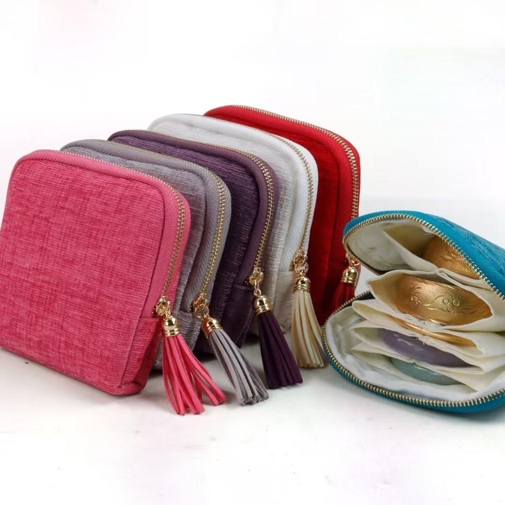 Tassel Zipper Travel Jewelry Case Flannel Jewelry Storage Pouch  for Rings, Bracelets, & Bangles