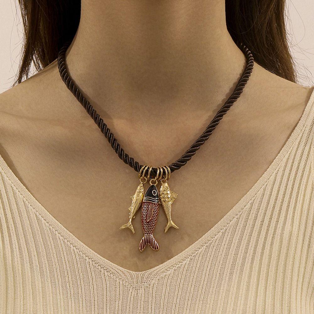 Ethnic Style Nylon Rope Necklace Necklace Set Dopamine Necklace Resin Flower Pendant Necklace  Gift