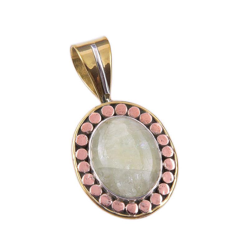 Anhänger aus natürlichem Prehnit-Edelstein, 925er Sterlingsilber, zweifarbig, 3,8 cm, o5p95