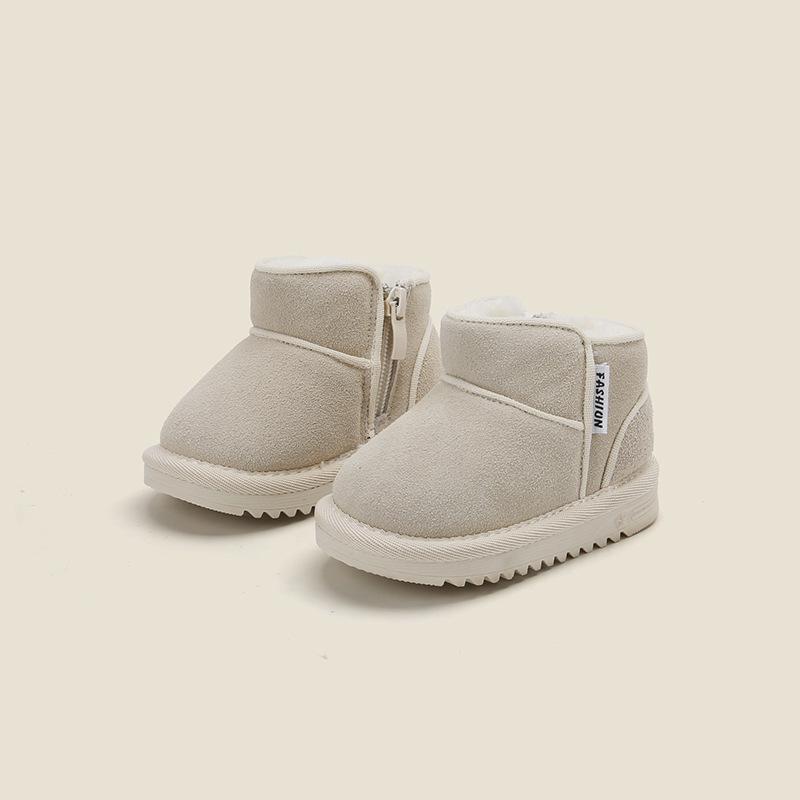 Korean Style Versatile Kids' Cotton Snow Boots, Solid Color Winter Walking Shoes, Plus Velvet for Toddlers and Babies.