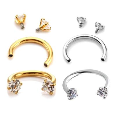 Cubic Zirconia Stainless Steel Horseshoe Hoop Multi-Functional Captive Ring for Nose Daith Lip Eyebrow Ear Cartilage