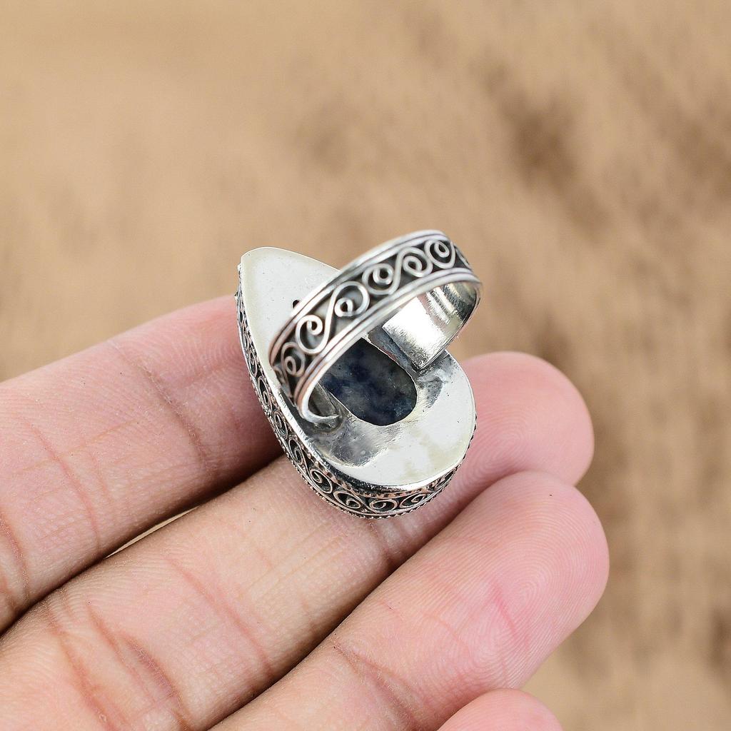 Geburtstagsgeschenk für sie Natürlicher Sodalith Versprechen Vintage Ring Größe 7 925 Silber