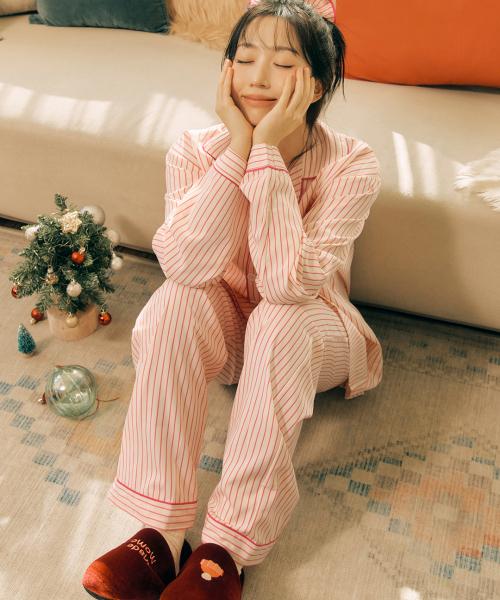 [Dossy] Silk-Fit Lovesome Long-Sleeve Couple Pajamas Set [Shipped from Korea] 100% Authentic