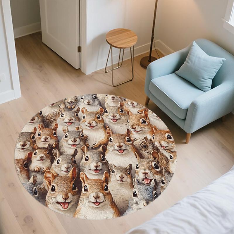 Squirrel pattern round rug,Carpet Rug for Living Room Bedroom  Playroom ,Non-slip Floor Mat,Holiday Gifts and Birthday Gifts.