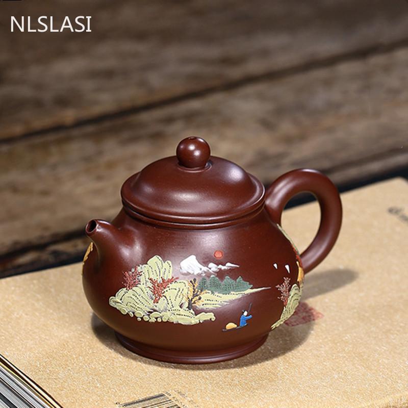 Yixing Boutique ceainic cu noroi pictat peisaj mov lut ceainic minereu brut fierbător de frumusețe ceremonia ceaiului chinezesc personalizat 190 ml