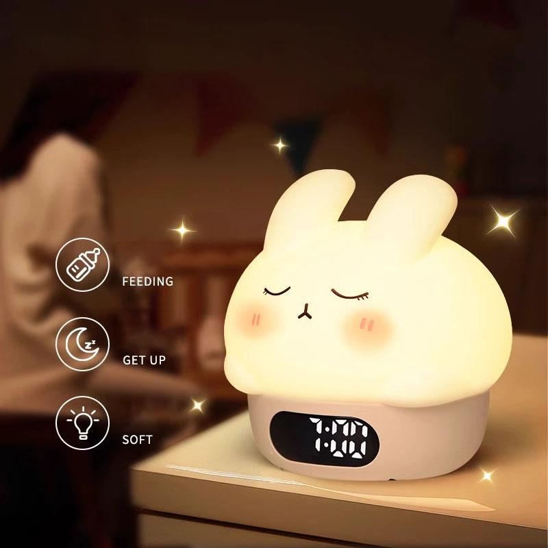 New Animal Party Digital Clock with Night Light: Shy Bunny & Doodle Duck Smart Soft-Light Mini Alarm Clock with Digital Temperature Display
