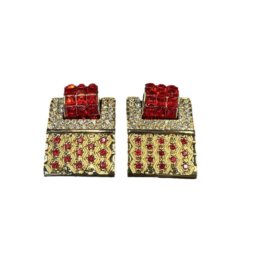 Vintage Antique Square Gold Full Zirconia Earrings European Niche Design Geometric Retro