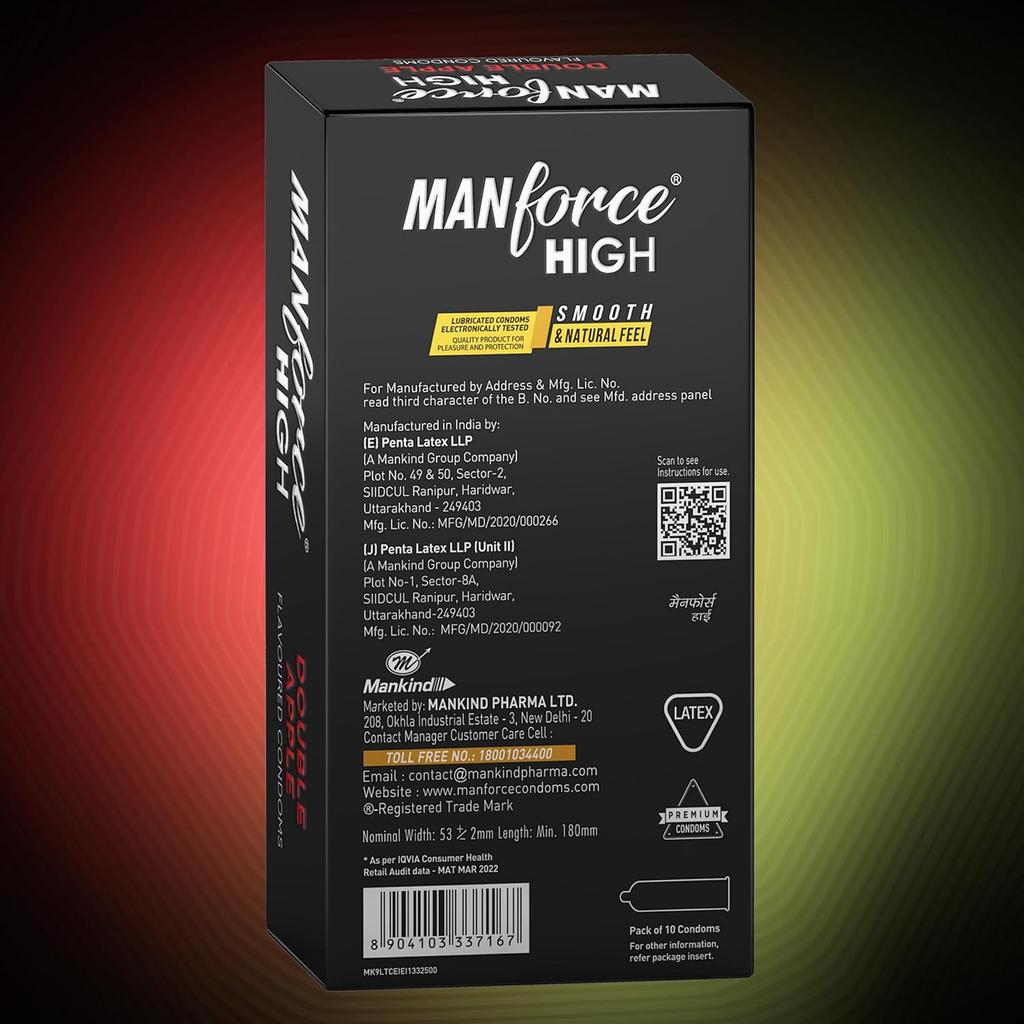 Manforce High Double Apple Flavoured Condoms for Men | 10 Pcs | Ultra Thin Condom | Lubricated Latex Condoms