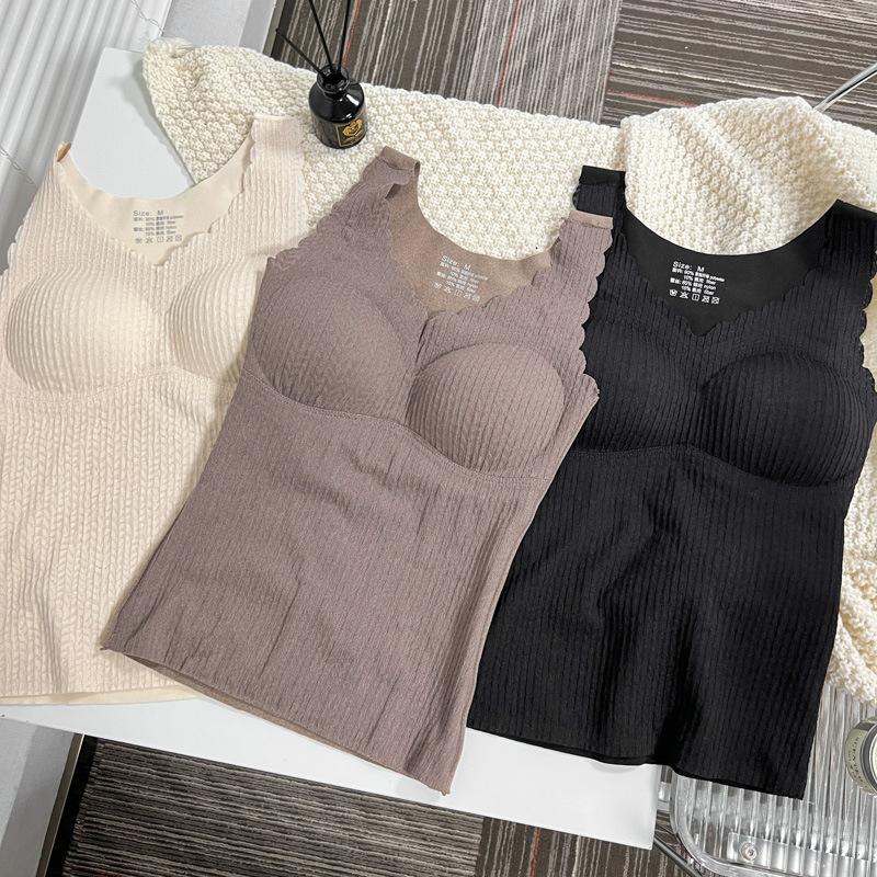 Warme Unterwäsche Damen Gepolstert Verdickend Basistop Slim Nahtlose Unterwäsche Herbst und Winter