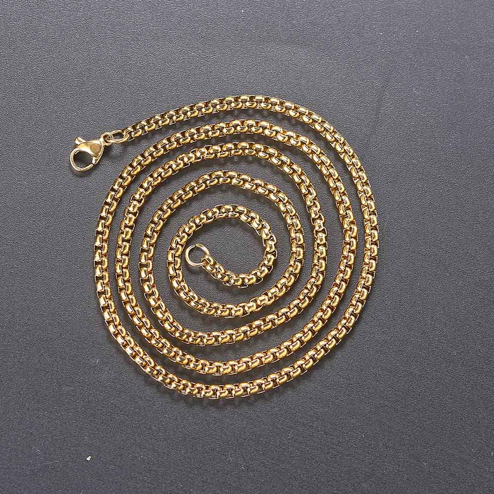 Stainless Steel Round Box Chain For Men Boys Square Rolo Necklace Women Hip Hop Jewelry Gifts Width 3mm Length 60cm C021