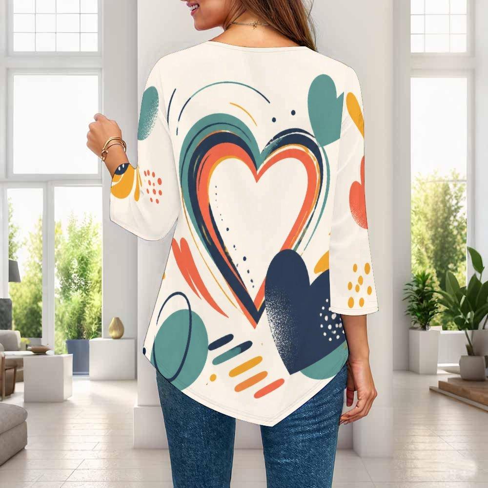 Womens Plus Size Three Quarter Sleeve Blouse Pointed Hem Breathable Loose Casual Daily Activity Top