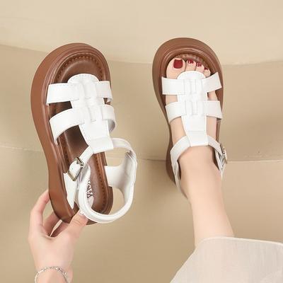 Plateausandalen Damen 2025 Sommer neu schlicht und vielseitig weiche Sohle leicht ausländischer Stil lässig keine müden Füße römische Damenschuhe