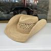 Natural raffia hollow woven hat women's summer vacation big eaves sun protection hat retro western denim sun hat