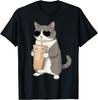 Cat Drinking Iced Coffee Funny Pet Emoji Tshirt