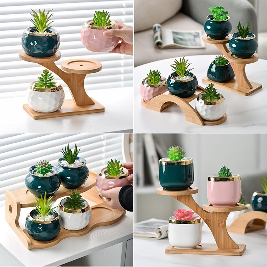 Mini Plant Stands for Window Sill & Desk, Small Indoor Decorative Shelves - Lightweight Space-Saving 3 Tier Home Office Decor