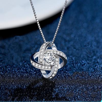 S925 Silver Clover Necklace Rotating Full Diamond Clover Ornament