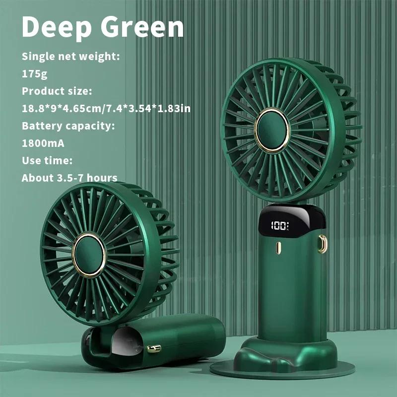 Portable Handheld Mini Fan 3000mAh Foldable Neck Hanging Fans 5 Speed Adjust USB Charge Fan with Phone Stand and Display Screen
