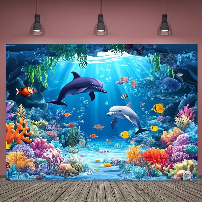 Underwater Dolphin Tapestry Colorful Coral & Fish Bedroom Decor