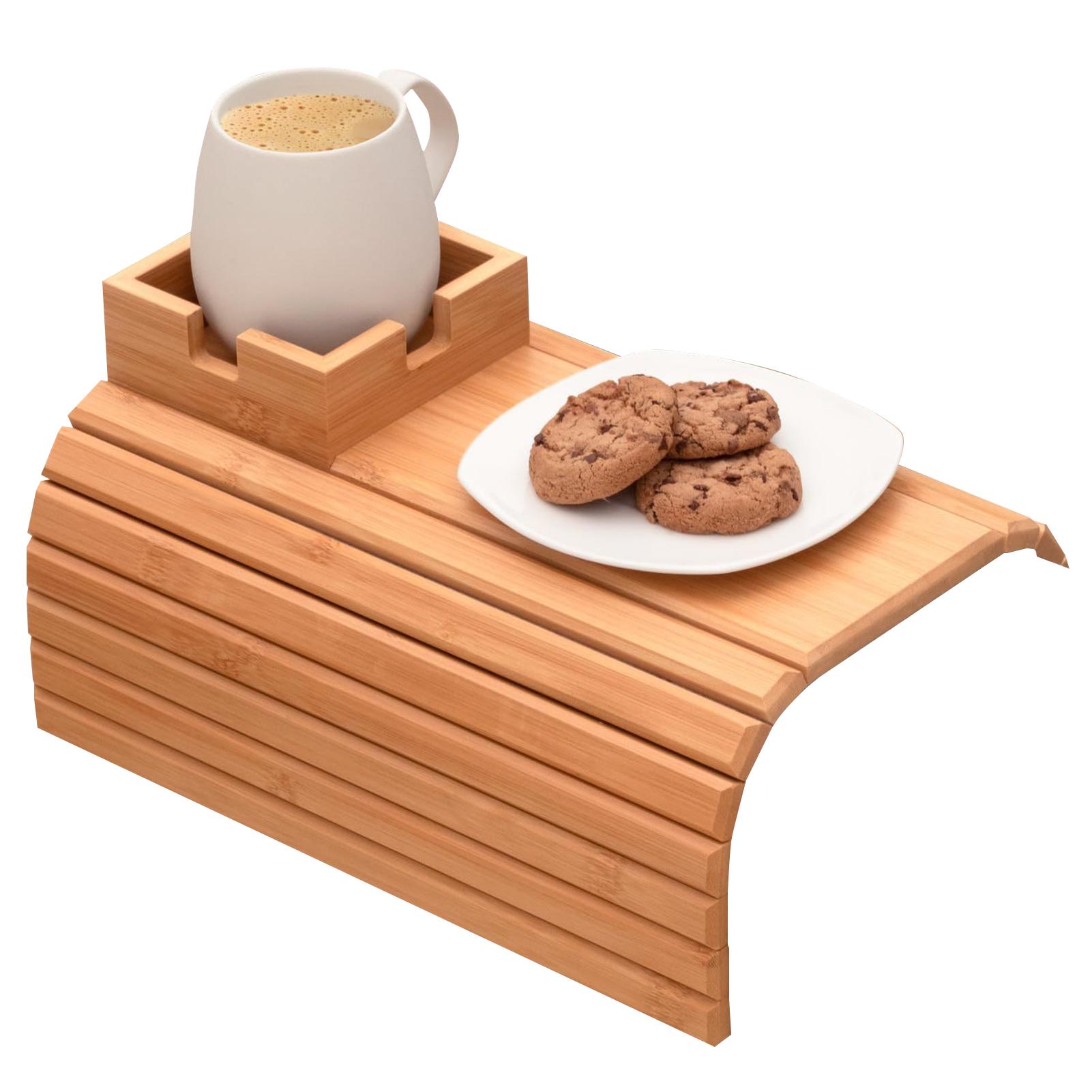 

Bamboo Couch Cup Holder Tray Non-Slip Anti-Dropping Couch Arm Tray Fits Most Armrests on Couches Recliners & Loveseats